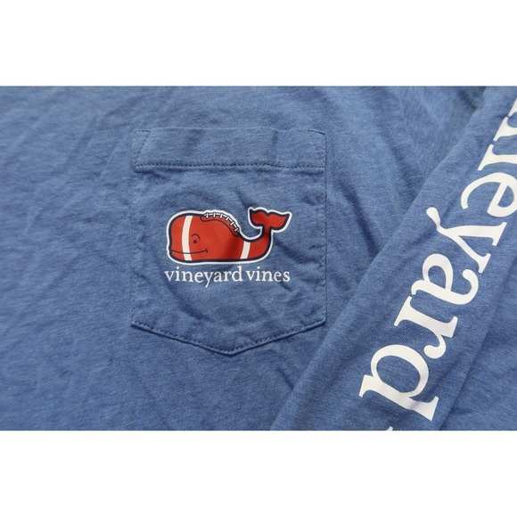 Vineyard Vines Mens Long Sleeve T Shirt Blue Football‎ Whale Pocket Graphic M - Picture 3 of 10